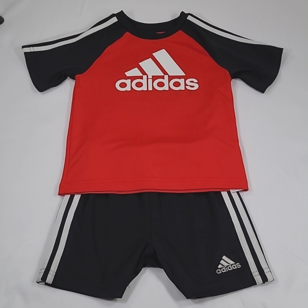 Adidas 2 Piece Red T-shirt and Black shorts. Size 18M